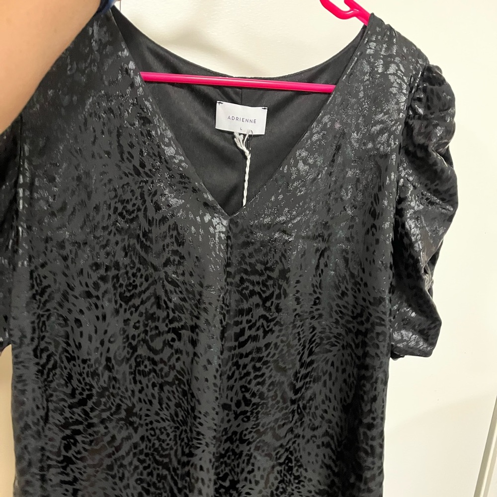 Adrienne V neck black on black patterned shirt. New tags still on.